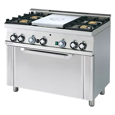 Cooking range solid top gas with static gas oven GN 1/1 - 5x burner  | RM - TPF4-610G