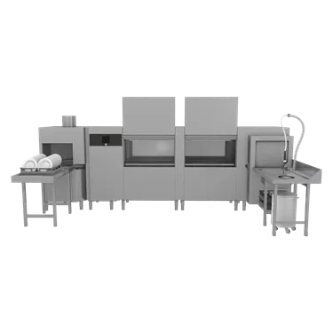 Rack conveyor dishwasher 300, cold water, left exit, corner pre-wash, corener dreyer, heat recovery system | RM - XT 300 L P Z U Y