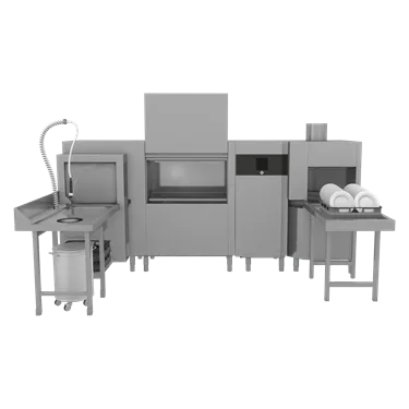 Rack conveyor dishwasher 270, cold water, right exit, corner pre-wash, corner dryer | RM - XT 270 R XTRS CTPWR