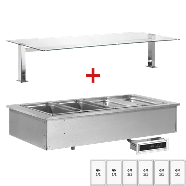 Cooling dispensing tray, drop-in GN 6-1/1 - 200mm, LED lighting, flat glass | RM - SL GREEN+ 6 SOV LED FLAT