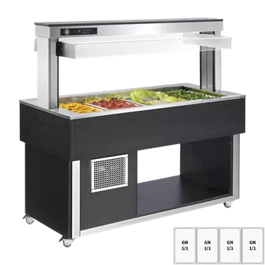 Food display island chilled GN 4-1/1 - 200 mm, Wenge, bottom plate, side walls, wheels, inox shelves | RM - TR GREEN+ 4W SCFXOC