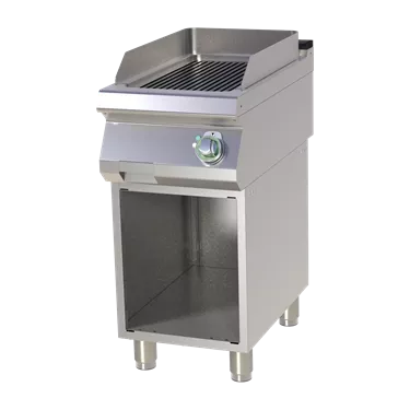 Fry-top griddle plate grooved on open cabinet | RM - FTR 740 E