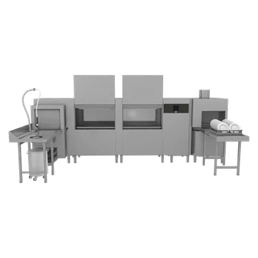 Rack conveyor dishwasher 300, cold water, right exit, corner pre-wash, corner dryer | RM - XT 300 R P U Y