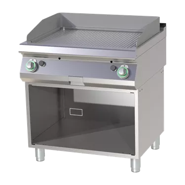 Fry-top griddle plate grooved chromed on open cabinet | RM - FTRC 780 G